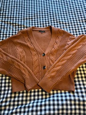 Love Tree Rust Cable Knit V-Neck Button Cardigan